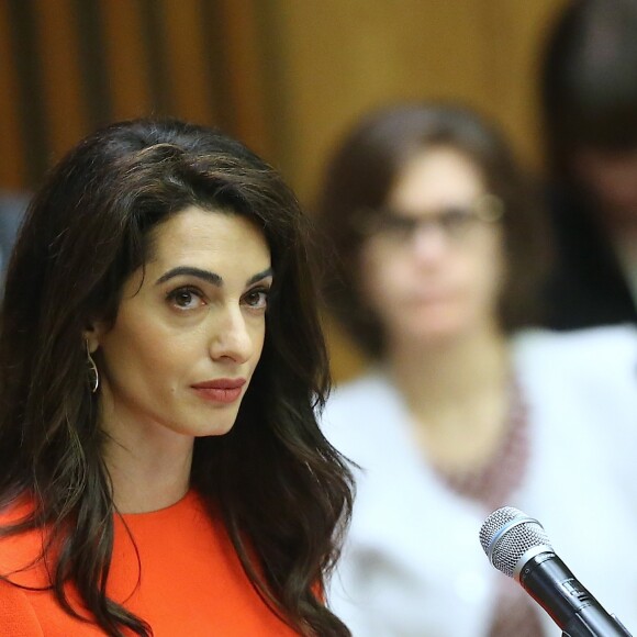 Amal Clooney lors d'un discours aux Nations Unies sur le thème de la justice et de la démocratie à New York le 28 septembre 2018. © Morgan Dessalles / Bestimage