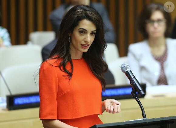 Amal Clooney lors d'un discours aux Nations Unies sur le thème de la justice et de la démocratie à New York le 28 septembre 2018. © Morgan Dessalles / Bestimage