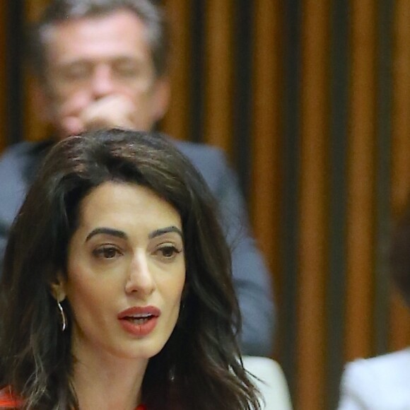 Amal Clooney lors d'un discours aux Nations Unies sur le thème de la justice et de la démocratie à New York le 28 septembre 2018. © Morgan Dessalles / Bestimage
