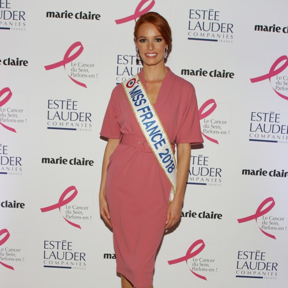 Maëva Coucke (Miss France 2018) lors de la soirée de lancement de la 25ème édition "Octobre rose" sur la péniche Pavillon Seine à Paris, France, le 1er octobre 2018. L'association Le Cancer du Sein, Parlons-en! lance la 25 édition d'Octobre Rose en France. © Denis Guignebourg/Bestimage