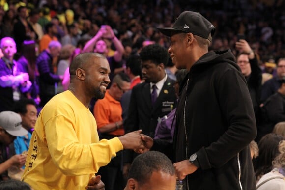 Kanye West et JAY-Z au Staples Center à Los Angeles. Avril 2016.
