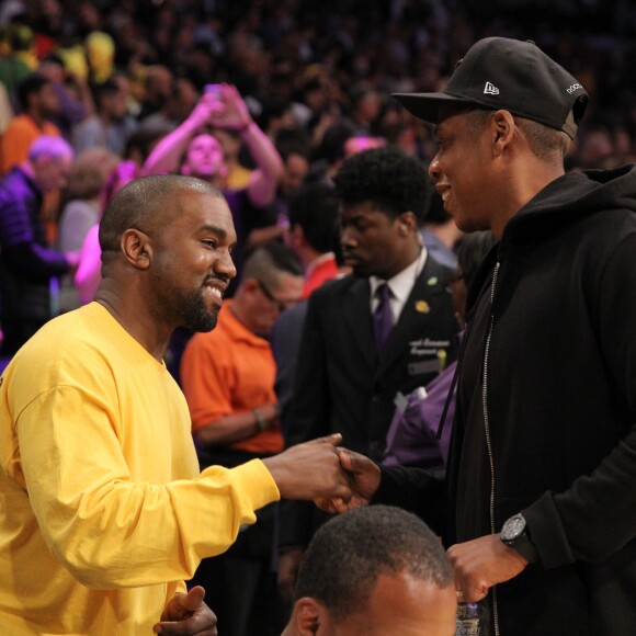 Kanye West et JAY-Z au Staples Center à Los Angeles. Avril 2016.