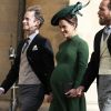Pippa Middleton (enceinte) avec son frère James et son mari James Matthews - Les invités arrivent à la chapelle St. George pour le mariage de la princesse Eugenie d'York et Jack Brooksbank au château de Windsor, Royaume Uni, le 12 octobre 2018.