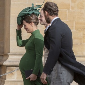 Pippa Middleton (enceinte) avec son frère James et son mari James Matthews - Les invités arrivent à la chapelle St. George pour le mariage de la princesse Eugenie d'York et Jack Brooksbank au château de Windsor, Royaume Uni, le 12 octobre 2018.