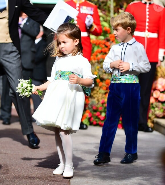 La princesse Charlotte de Cambridge et le prince George de Cambridge - Sorties après la cérémonie de mariage de la princesse Eugenie d'York et Jack Brooksbank en la chapelle Saint-George au château de Windsor le 12 octobre 2018.