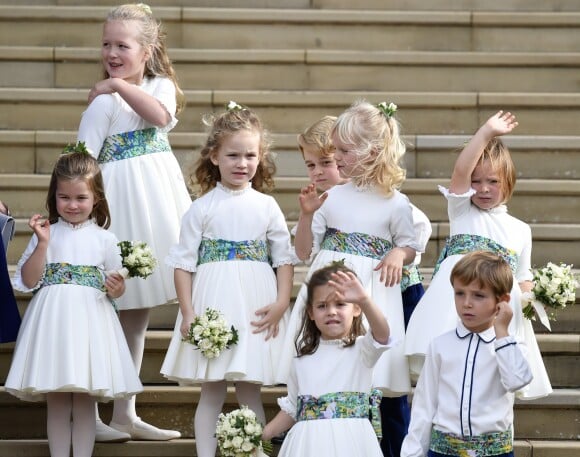 La princesse Charlotte, le prince George, Theodora Williams, la fille de Robbie Williams - Sorties après la cérémonie de mariage de la princesse Eugenie d'York et Jack Brooksbank en la chapelle Saint-George au château de Windsor le 12 octobre 2018.