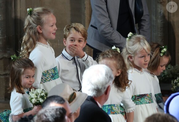 Le prince George de Cambridge et la princesse Charlotte de Cambridge - Cérémonie de mariage de la princesse Eugenie d'York et Jack Brooksbank en la chapelle Saint-George au château de Windsor, Royaume Uni le 12 octobre 2018.