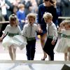 Lady Louise Mountbatten-Windsor, le prince George de Cambridge et la princesse Charlotte de Cambridge - Cérémonie de mariage de la princesse Eugenie d'York et Jack Brooksbank en la chapelle Saint-George au château de Windsor, Royaume Uni le 12 octobre 2018.