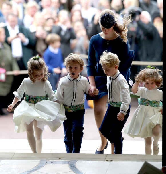 Lady Louise Mountbatten-Windsor, le prince George de Cambridge et la princesse Charlotte de Cambridge - Cérémonie de mariage de la princesse Eugenie d'York et Jack Brooksbank en la chapelle Saint-George au château de Windsor, Royaume Uni le 12 octobre 2018.