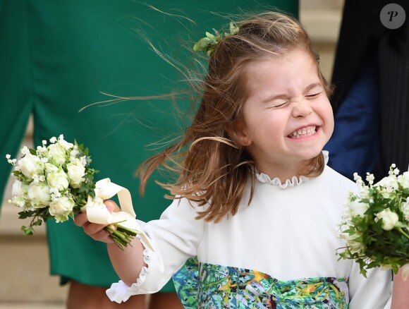 La princesse Charlotte - Sorties après la cérémonie de mariage de la princesse Eugenie d'York et Jack Brooksbank en la chapelle Saint-George au château de Windsor le 12 octobre 2018. 12 October 2018.