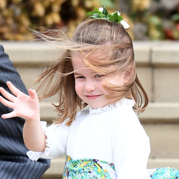 La princesse Charlotte de Cambridge - Sorties après la cérémonie de mariage de la princesse Eugenie d'York et Jack Brooksbank en la chapelle Saint-George au château de Windsor le 12 octobre 2018. 12 October 2018.