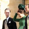 Pippa Middleton, enceinte, son mari James Matthews, son frère James Middleton - Arrivées des invités au mariage de la princesse Eugenie d'York et de Jack Brooksbnak à la chapelle Saint George de Windsor le 12 octobre 2018. 12 October 2018.