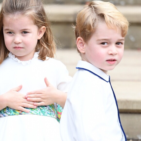 La princesse Charlotte de Cambridge, le prince George - Sorties après la cérémonie de mariage de la princesse Eugenie d'York et Jack Brooksbank en la chapelle Saint-George au château de Windsor le 12 octobre 2018.