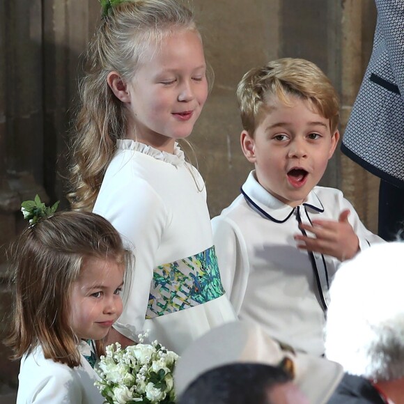 La princesse Charlotte de Cambridge, Savannah Philips, le prince George de Cambridge - Cérémonie de mariage de la princesse Eugenie d'York et Jack Brooksbank en la chapelle Saint-George au château de Windsor le 12 octobre 2018.