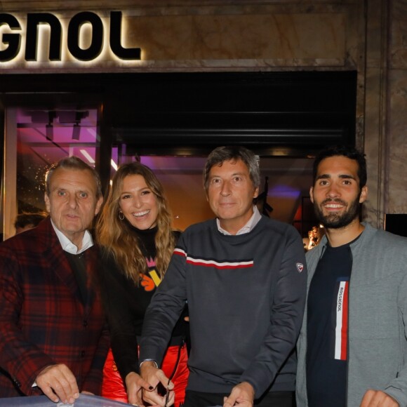 Jean-Charles de Castelbajac, Laury Thilleman, Bruno Cercley (président du groupe Rossignol), Martin Fourcade - Inauguration du flagship store Rossignol au 21 boulevard des Capucines à Paris, le 22 octobre 2018 avec la collaboration de J-C. de Castelbajac. © CVS/Bestimage