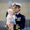 La princesse Sofia, le prince Carl Philip et leurs enfants le prince Gabriel et le prince Alexander - Baptême de la princesse Adrienne de Suède à Stockholm au palais de Drottningholm en Suède le 8 juin 2018.