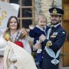 La princesse Sofia, le prince Carl Philip et leurs enfants le prince Gabriel et le prince Alexander - Baptême du prince Gabriel de Suède à la chapelle du palais Drottningholm à Stockholm le 1er décembre 2017.