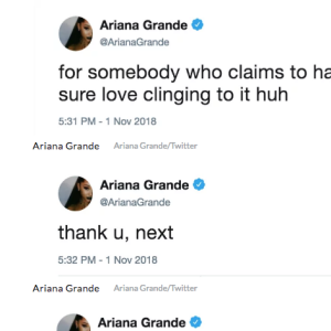 Les tweets d'Ariana Grande du 2 novembre 2018. Supprimés depuis.