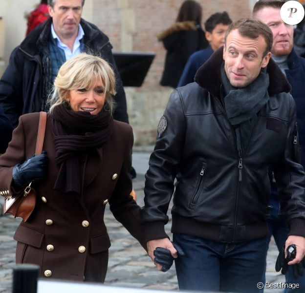Le président de la République française Emmanuel Macron et sa femme la Première Dame Brigitte Macron en week-end de 3 jours à Honfleur le 1er novembre 2018.