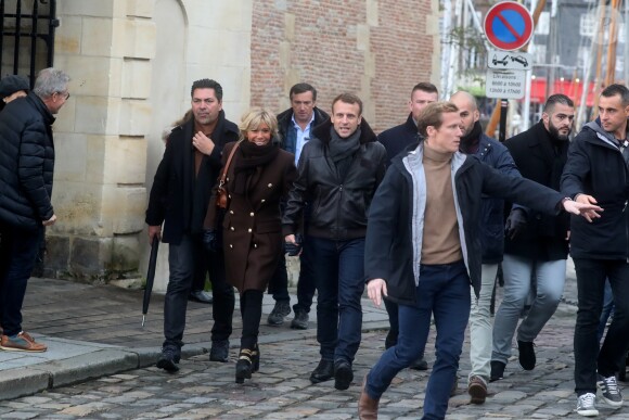 Le président de la République française Emmanuel Macron et sa femme la Première Dame Brigitte Macron en week-end de 3 jours à Honfleur le 1er novembre 2018.