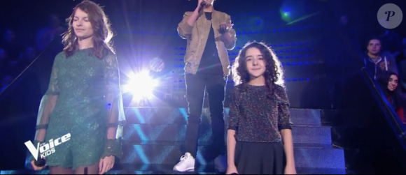 Inès, Mathéo et Alexandra dans "The Voice Kids 5" sur TF1, le 16 novembre 2018.