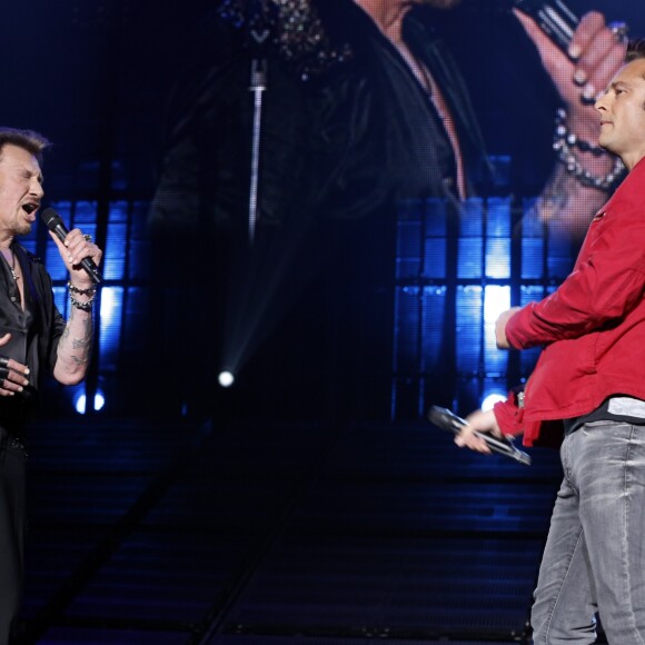 Exclusif - David Hallyday - Johnny Hallyday en concert au POPB de Bercy a Paris - Jour 2 de la tournee "Born Rocker Tour". Le 15 juin 2013