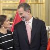 Le roi Felipe VI et la reine Letizia d'Espagne au palais du gouvernement du Pérou à Lima le 12 novembre 2018, où ils ont été accueillis au premier jour de leur visite officielle par le président du Pérou Martin Vizcarra et sa femme Maribel Carmen Diaz.