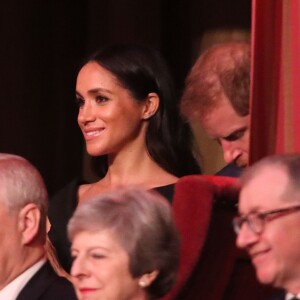 Le prince Andrew, duc d'York, Meghan Markle (enceinte), duchesse de Sussex et le prince Harry, duc de Sussex, la première ministre britannique Theresa May et son mari Philip May - La famille royale d'Angleterre au Royal Albert Hall pour le concert commémoratif "Royal British Legion Festival of Remembrance" à Londres. Le 10 novembre 2018