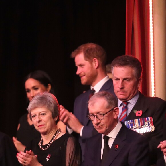 Le prince Andrew, duc d'York, Meghan Markle (enceinte), duchesse de Sussex et le prince Harry, duc de Sussex, la première ministre britannique Theresa May et son mari Philip May - La famille royale d'Angleterre au Royal Albert Hall pour le concert commémoratif "Royal British Legion Festival of Remembrance" à Londres. Le 10 novembre 2018