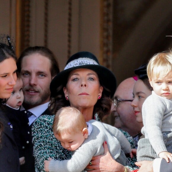 Tatiana Santo Domingo, son mari Andrea Casiraghi et leur fils Maximilian, la princesse Caroline de Hanovre et son petit-fils Francesco, la princesse Alexandra de Hanovre, Pierre Casiraghi, sa femme Beatrice Borromeo et leur fils Stefano au palais princier à Monaco le 19 novembre 2018 lors des célébrations de la Fête nationale monégasque. © Dominique Jacovides/PRM/Bestimage