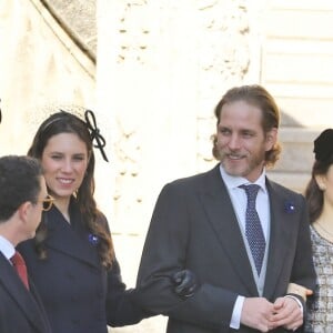 Tatiana Santo Domingo et son mari Andrea Casiraghi, Beatrice Borromeo et son mari Pierre Casiraghi sur le chemin de la cathédrale Notre-Dame-Immaculée de Monaco lors des célébrations de la Fête Nationale monégasque le 19 novembre 2018. © Dominique Jacovides/Bestimage