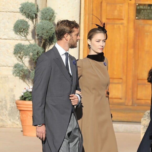 Beatrice Borromeo et son mari Pierre Casiraghi sur le chemin de la cathédrale Notre-Dame-Immaculée de Monaco lors des célébrations de la Fête Nationale monégasque le 19 novembre 2018. © Dominique Jacovides/Bestimage