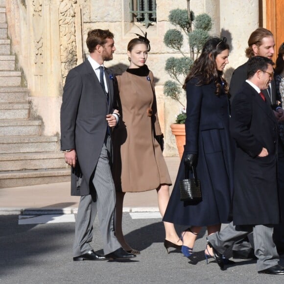 Tatiana Santo Domingo et son mari Andrea Casiraghi, Beatrice Borromeo et son mari Pierre Casiraghi sur le chemin de la cathédrale Notre-Dame-Immaculée de Monaco lors des célébrations de la Fête Nationale monégasque le 19 novembre 2018. © Dominique Jacovides/Bestimage