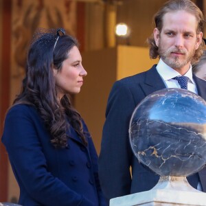 Tatiana Santo Domingo et son mari Andrea Casiraghi dans la cour du Palais Princier lors de la Fête nationale monégasque à Monaco, le 19 novembre 2018. © Dominique Jacovides /PRM/ Bestimage