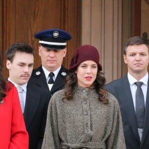 Tatiana Santo Domingo (en rouge), épouse d'Andrea Casiraghi, et Beatrice Borromeo (en beige), femme de Pierre Casiraghi, lors des célébrations de la Fête nationale monégasque, le 19 novembre 2018 au palais princier à Monaco. © Olivier Huitel/Pool restreint Monaco/Bestimage