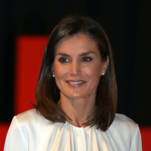 La reine Letizia d'Espagne, en haut Hugo Boss et jupe Carolina Herrera, lors du 100e anniversaire de l'école d'infirmières et de l'hôpital central de la Croix-Rouge espagnole, le 20 novembre 2018 au Cercle des Beaux-Arts à Madrid.