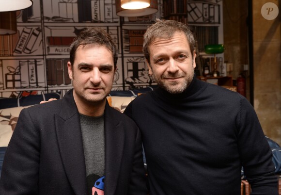 Exclusif - Grégory Montel (Dix pour cent) et Jonathan Zaccaï (Le Bureau des Légendes & Le Grand Bain) à l'inauguration de "la Maison de Noël Amazon" à la Crèmerie de Paris, à Paris, France, le 22 novembre 2018.© Veeren/Bestimage