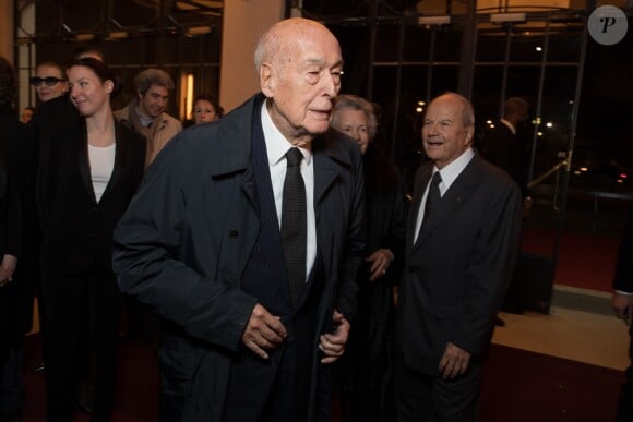Exclusif - Valéry Giscard d'Estaing, Marc Ladreit de Lacharrière - People au spectacle "Peau d'âne" lors de la réouverture du théâtre Marigny à Paris le 22 novembre 2018. © Olivier Borde - Cyril Moreau / Bestimage