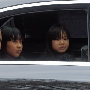 Laeticia Hallyday et ses filles Jade et Joy - Sorties de l'église de la Madeleine après les obsèques de Johnny Hallyday à Paris, le 9 décembre 2017. © Coadic Guirec/Bestimage