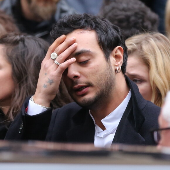 Roman de Kermadec (Fils de Kate Barry) - Sortie des obsèques de Kate Barry en l'église Saint-Roch à Paris. Le 19 décembre 2013