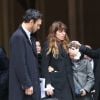 Roman de Kermadec (Fils de Kate Barry), Lou Doillon et son fils Marlowe, Jane Birkin - Sortie des obsèques de Kate Barry en l'église Saint-Roch à Paris. Le 19 décembre 2013