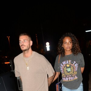 Exclusif - Matt Pokora (M. Pokora) et sa compagne Christina Milian à la sortie du VIP Room à Saint-Tropez, le 17 août 2018. © Rachid Bellak/Bestimage