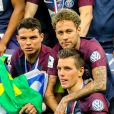 Thiago Silva, Neymar et Giovani Lo Celso - Finale de la Coupe de France opposant le club de Vendée les Herbiers Football (VHF) au Club du Paris Saint-Germain (PSG) au Stade de France à Saint-Denis, Seine Saint-Denis, France, le 9 mai 2018. Le PSG a gagné 2-0.