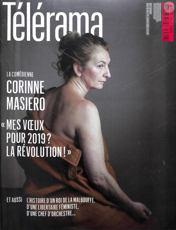 Corinne Masiero en couverture de "Télérama", en kiosques le 2 janvier 2019.