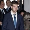 La reine Sofia d'Espagne quittant avec son petit-fils Juan Urdangarin le théâtre royal à Madrid après avoir assisté le 2 janvier 2019 à une représentation de l'Orchestre des instruments recyclés de Cateura.