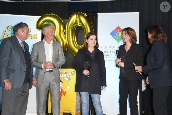 Le Professeur Claude Griscelli et le sélectionneur de l'équipe de France, Didier Deschamps (parrain des 30 ans de l'Opération Pièces Jaunes 2019) lors du lancement de la 30ème édition de l'Opération Pièces Jaunes 2019 avec Lucrèce à l'Hôpital Necker-Enfants malades AP-HP à Paris, France, le 9 janvier 2019. © Coadic Guirec/Bestimage