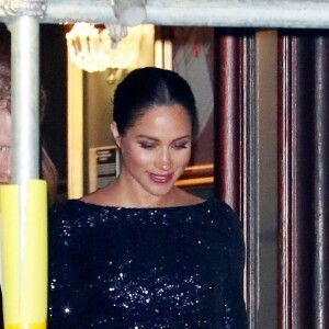 Le prince Harry, duc de Sussex, et Meghan Markle, duchesse de Sussex, enceinte, à la sortie du 10ème anniversaire du spectacle du Cirque du Soleil "Totem" au Royal Albert Hall à Londres, le 16 janvier 2019.