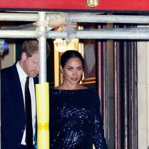 Le prince Harry, duc de Sussex, et Meghan Markle, duchesse de Sussex, enceinte, à la sortie du 10ème anniversaire du spectacle du Cirque du Soleil "Totem" au Royal Albert Hall à Londres, le 16 janvier 2019.