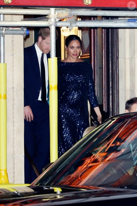 Le prince Harry, duc de Sussex, et Meghan Markle, duchesse de Sussex, enceinte, à la sortie du 10ème anniversaire du spectacle du Cirque du Soleil "Totem" au Royal Albert Hall à Londres, le 16 janvier 2019.