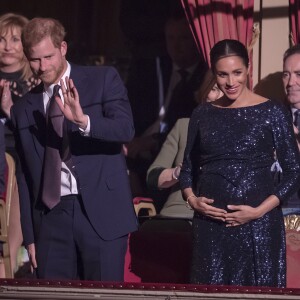 Le prince Harry, duc de Sussex, et Meghan Markle, duchesse de Sussex, enceinte, à la représentation du 10ème anniversaire du spectacle du Cirque du Soleil "Totem" au Royal Albert Hall à Londres, le 16 janvier 2019.